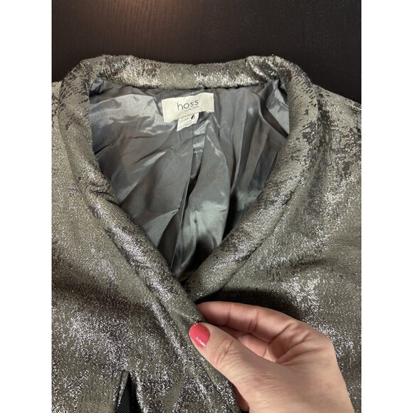 Hoss Introqia Anthropologie Made in Spain Jacket Silver Jacquard Size 36 Bow - Picture 11 of 15
